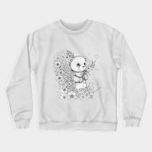 itty bitty bear drawing with roses Crewneck Sweatshirt